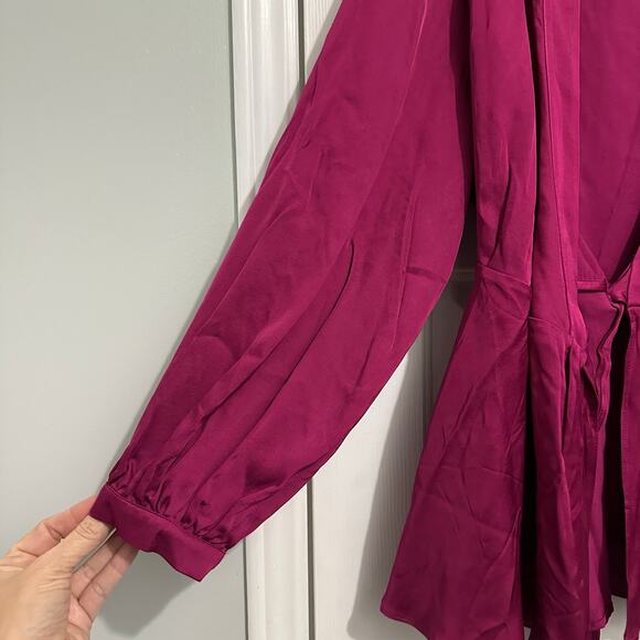 Banana Republic wrap, tunic blouse plus size 2X satin fuchsia pink - Picture 7 of 9